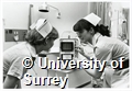 Photograph of two Nursing Studies students monitoring a patient using a Cardiorater at the Royal Surrey County Hospital
