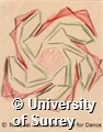 Drawing by Rudolf Laban in black, red and green crayon of an unfolding dodecahedron.
