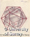 Drawing by Rudolf Laban of a lemniscate within an icosahedron, in pencil and red crayon. 