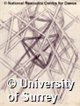 Pencil drawing by Rudolf Laban of a tetrahedron within other interlocking structures, with the label 'Tet. im Raumgitter', or 'tetrahedron in space grid'.