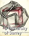 Drawing by Rudolf Laban of an icosahedral lemniscate around a cube, in black and pink crayon.