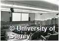 Photographs of taken inside Lecture Theatre D at the University of Surrey Stag Hill Campus