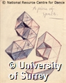 Drawing by Rudolf Laban in pencil and (red and blue pencil, entitled A Piece of Space, showing two shapes that could be cuboctahedrons.