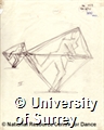 Pencil drawing by Rudolf Laban of a figure in a tetrahedron - two identical on the page. Labelled III.