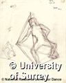 Pencil drawing by Rudolf Laban of a figure in a tetrahedron - two identical on the page. Labelled V.