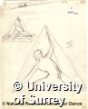Pencil drawing by Rudolf Laban of a figure in a tetrahedron - two identical on the page. Labelled VI.