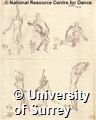 Pencil drawing by Rudolf Laban of six figures. Labelled V, VI, VII, VIII, IX, X.