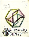 Drawing by Rudolf Laban of a line tracing a continuous path along all edges of a cube, and another showing the cube twisted to form an icosahedron. In pencil and green, blue, yellow, and pink crayon.