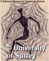 A black-crayon drawing by Rudolf Laban showing a figure surrounded by short, overlapping lines making an icosahedral shape.