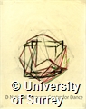 Drawing by Rudolf Laban of an icosahedral lemniscate around a cube, in pencil and black, green, and pink crayon.