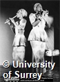 Performance shot of Patricia Donaldson, on the right, and Ursella Lawrence, on the left, playing the recorder. Photographer: Nigel Dickinson.